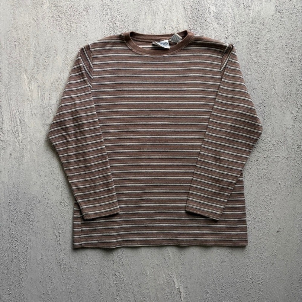 Vintage Montana Blues Long Sleeve Shirt Large Brown 2000s Y2K Striped Ribbed